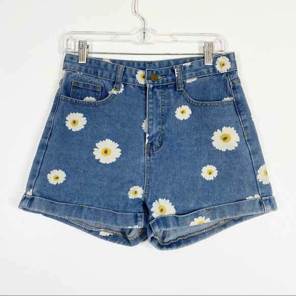 Vintage Pants - VINTAGE 90s Daisy Flower Power Mom Jean Shorts S